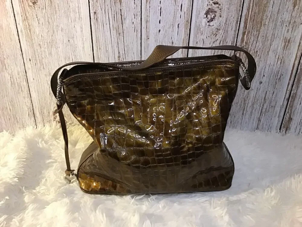 Brighton Croc Embossed Patent Leather Brown Hobo Handbag